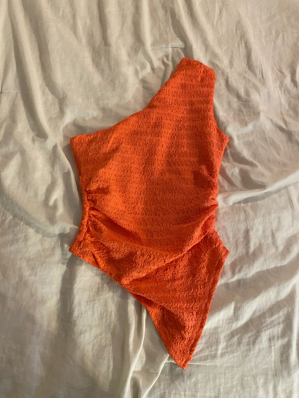 Milly One-Shoulder Textured Crop Top in Vibrant Orange
